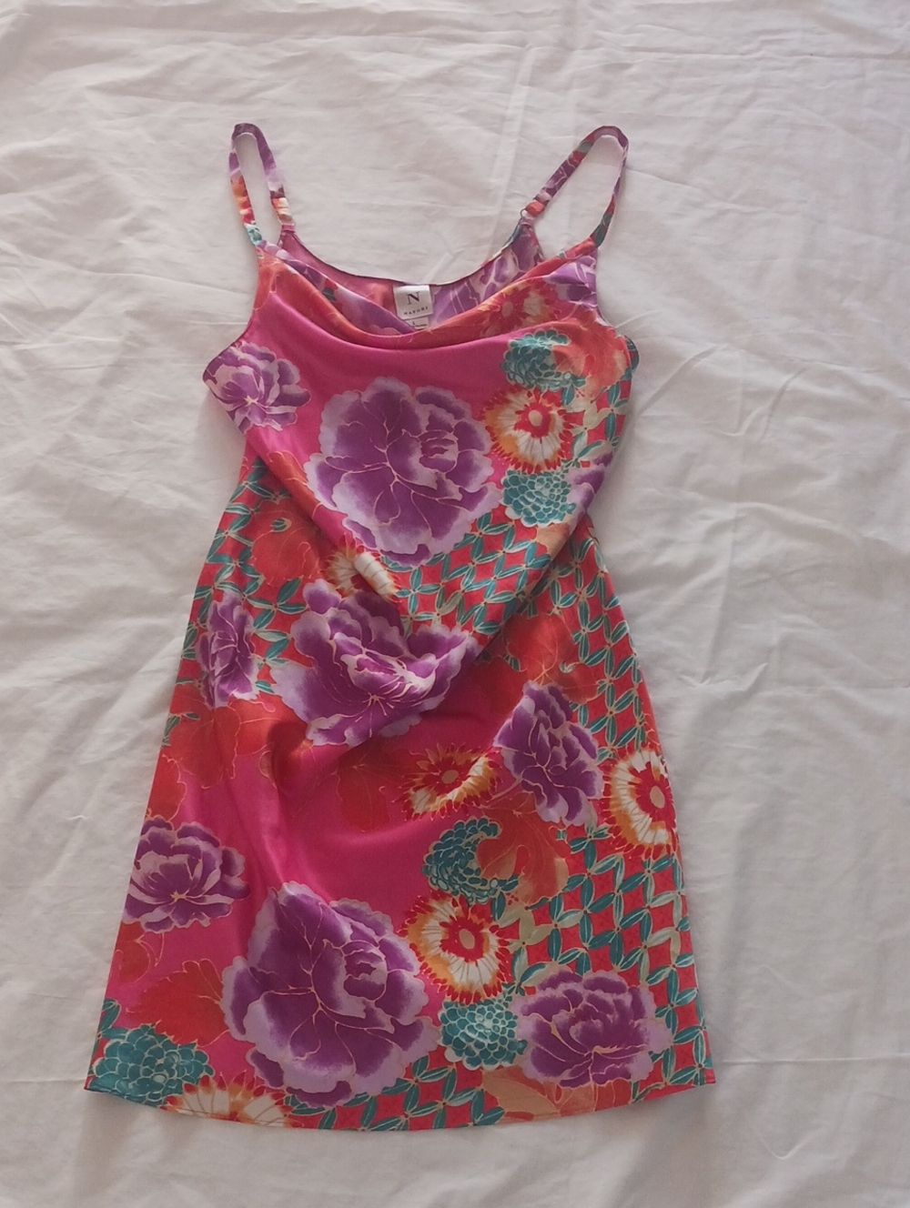 Natori Pink Floral Nightie with Purple & Teal Accents
